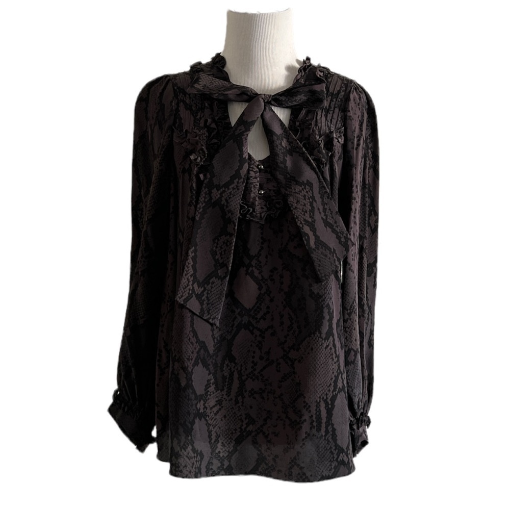 REBECCA TAYLOR Silk Snake Print Neck Tie Blouse | 6